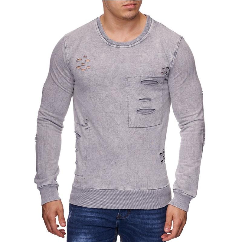 Casual Round Neck Long Sleeved Hole Top