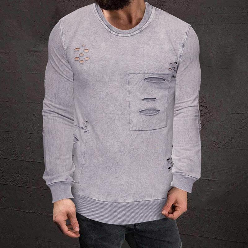 Casual Round Neck Long Sleeved Hole Top