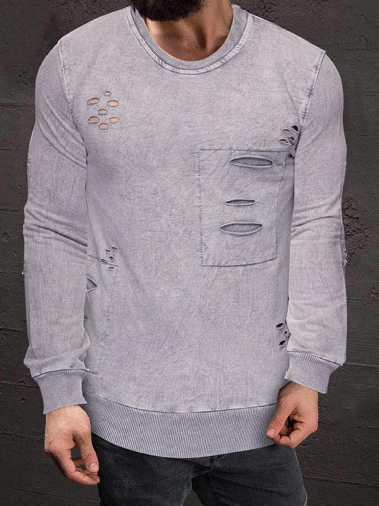 Casual Round Neck Long Sleeved Hole Top