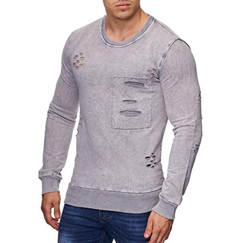 Casual Round Neck Long Sleeved Hole Top