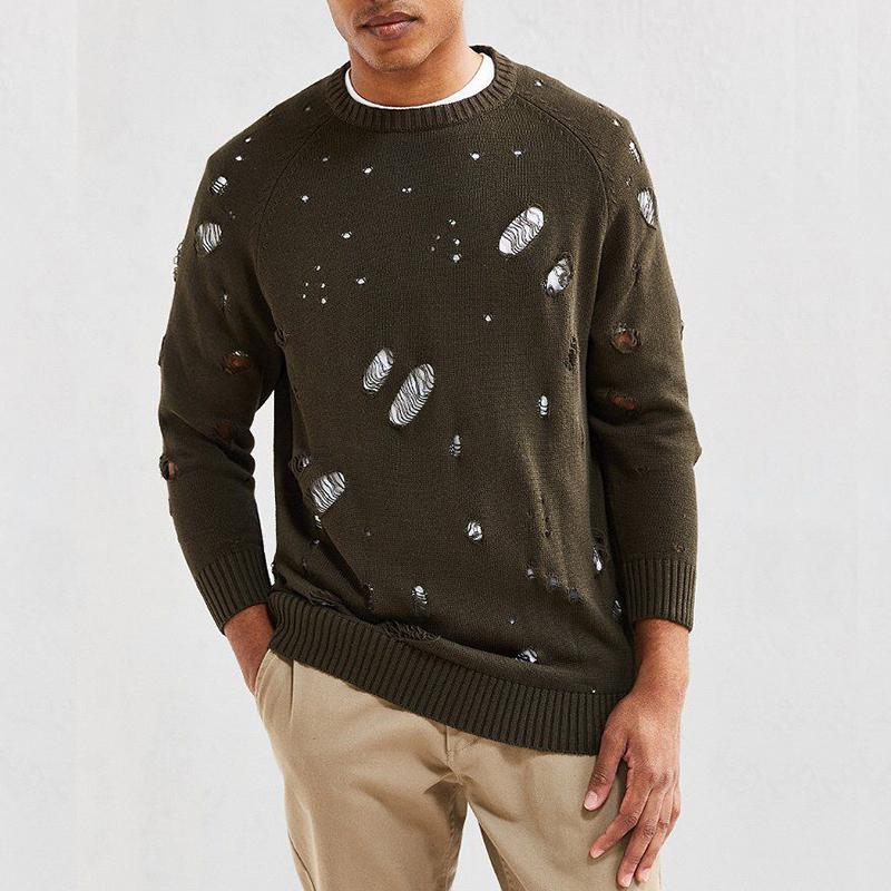 Casual Round Neck Long Sleeve Hole Pullover Sweater