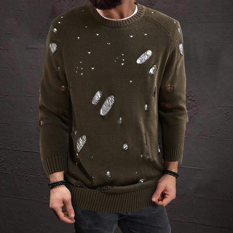 Casual Round Neck Long Sleeve Hole Pullover Sweater
