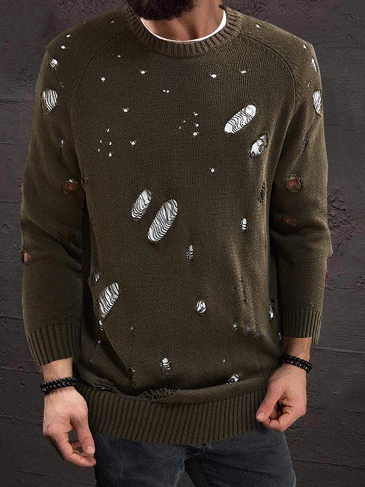 Casual Round Neck Long Sleeve Hole Pullover Sweater