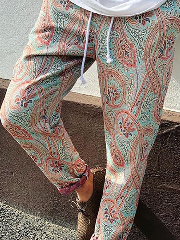 Men's National Style Printing Elastic Waist Pants