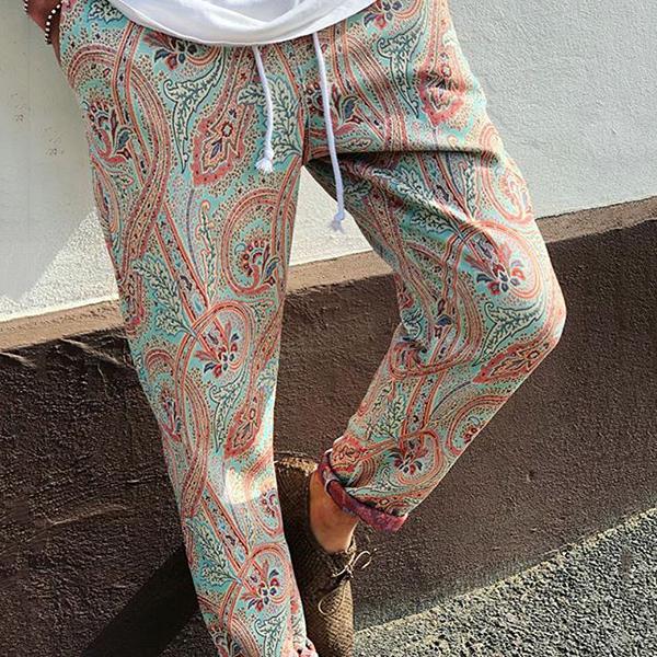 Men's National Style Printing Elastic Waist Pants