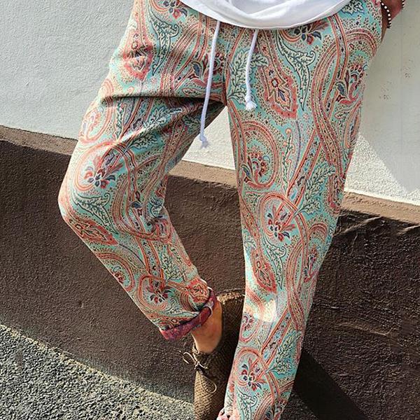 Men's National Style Printing Elastic Waist Pants