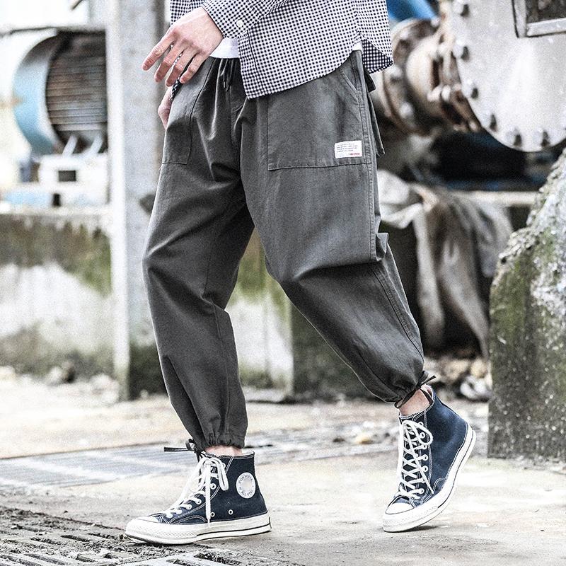 Fashion Pure Colour Elastic Waist Tooling Pants