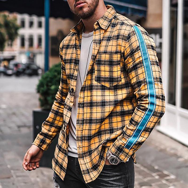 Street Fashion Side Stripe Plaid Shirt