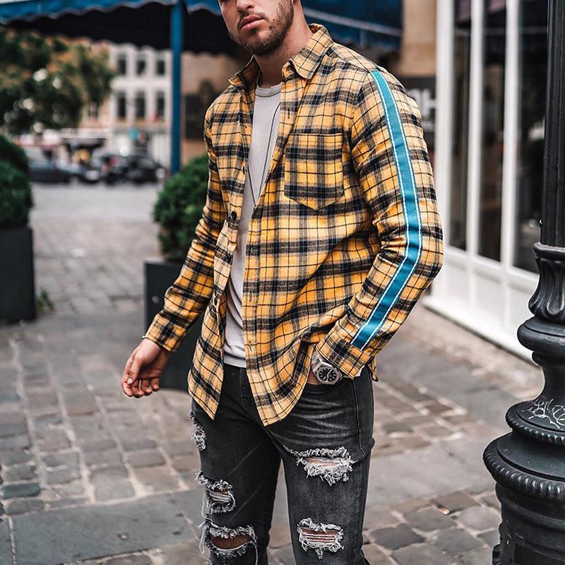 Street Fashion Side Stripe Plaid Shirt