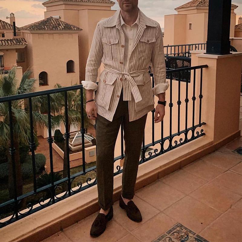 Simple Lapel Striped Long-Sleeved Lace-Up Shirt