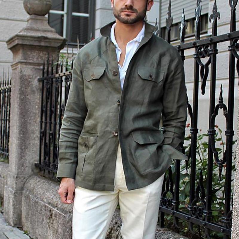 Fashion Solid Color Button Pocket Jacket