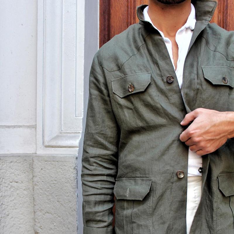 Fashion Solid Color Button Pocket Jacket