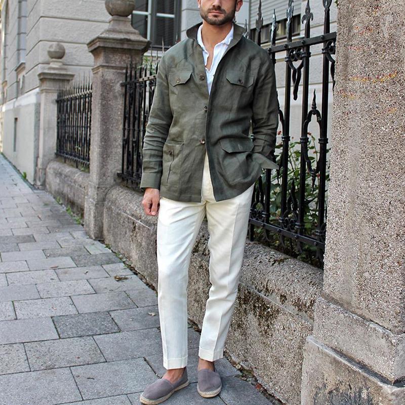 Fashion Solid Color Button Pocket Jacket