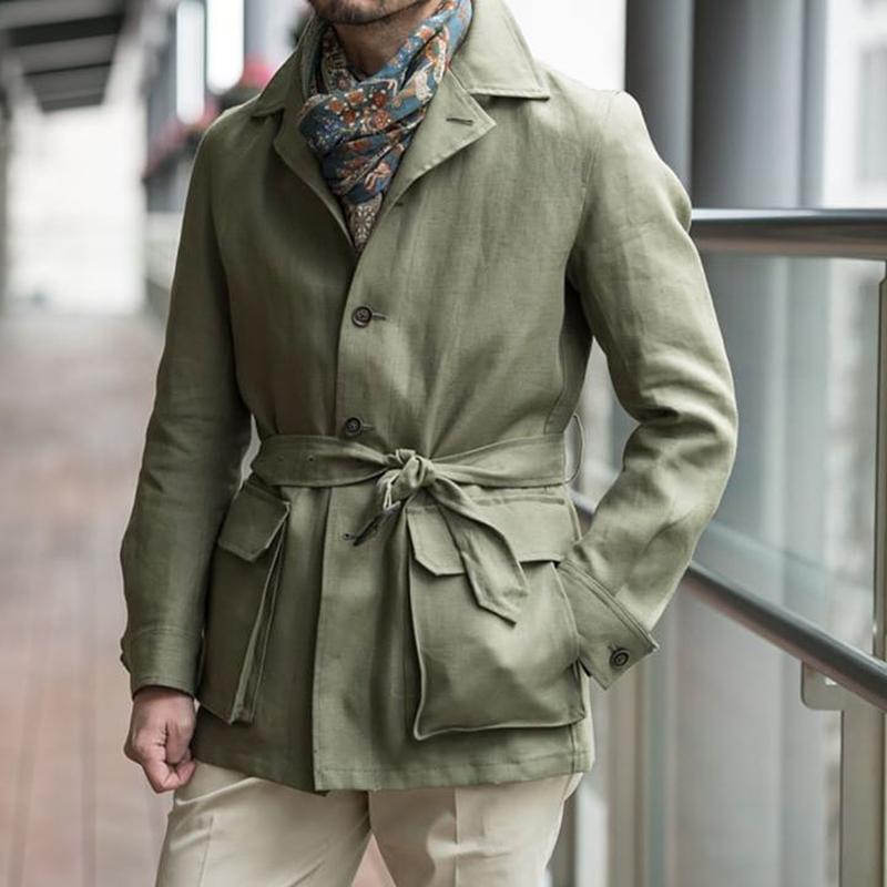 Men's Simple Lapel Pocket Lace-Up Jacket