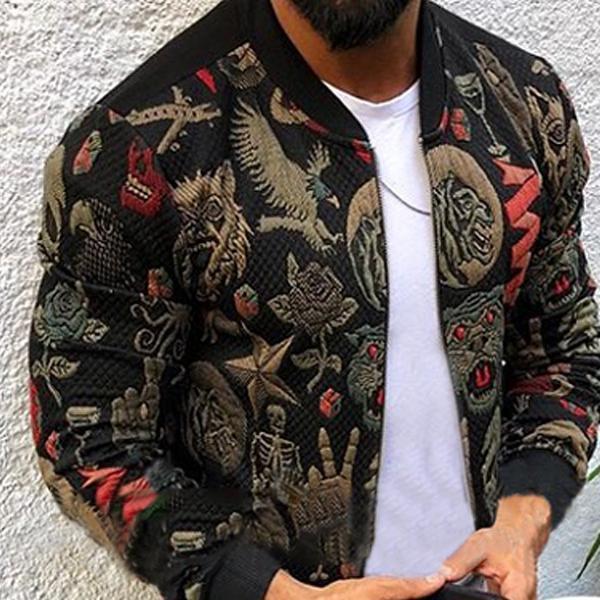 Men's Long-Sleeved Printed Casual Jackets