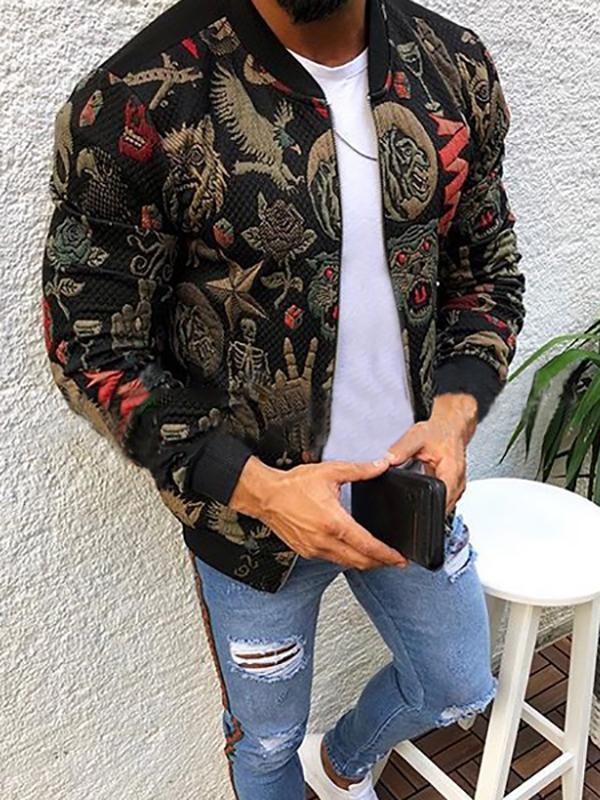 Men's Long-Sleeved Printed Casual Jackets