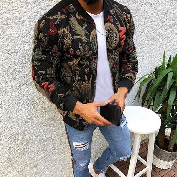 Men's Long-Sleeved Printed Casual Jackets
