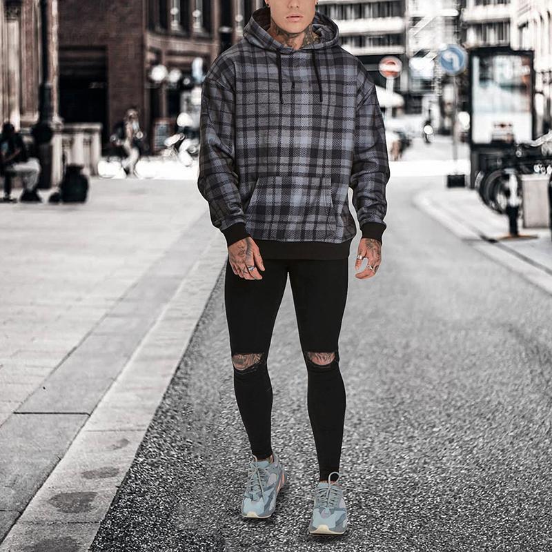 Fashion Classic Check Hooded Pullover Sweatshirt