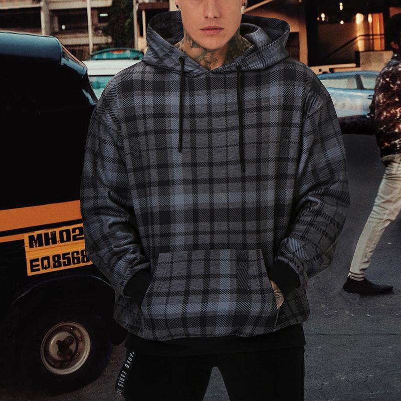 Fashion Classic Check Hooded Pullover Sweatshirt
