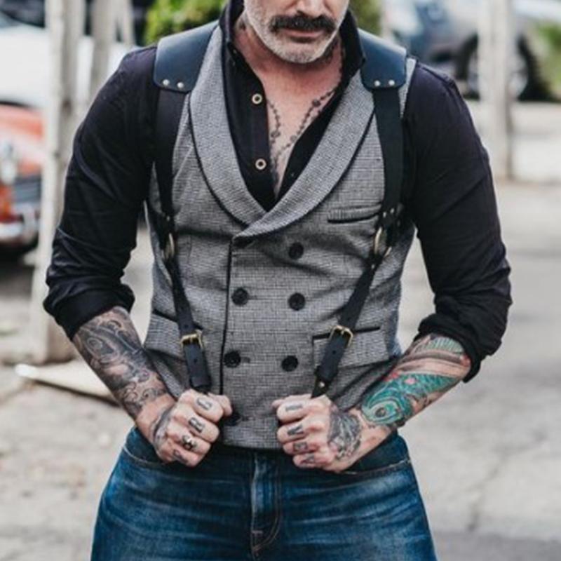 Fashion Folded Collar Solid Color Double Breasted Vest