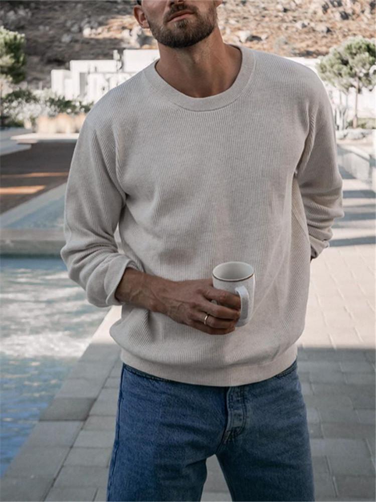 Men's Round Neck Solid Color Sweater