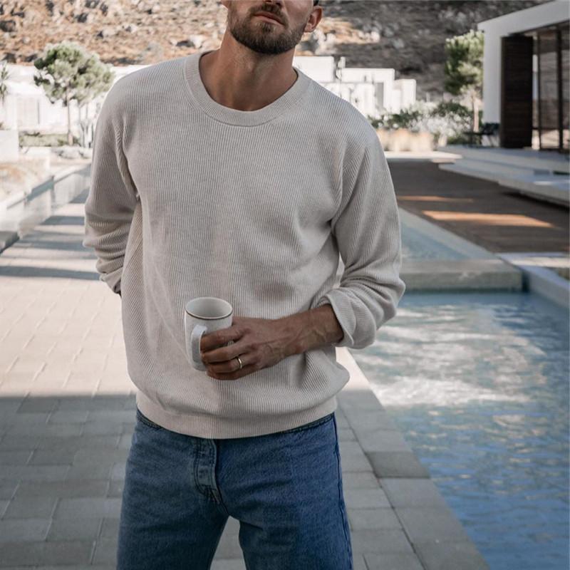 Men's Round Neck Solid Color Sweater