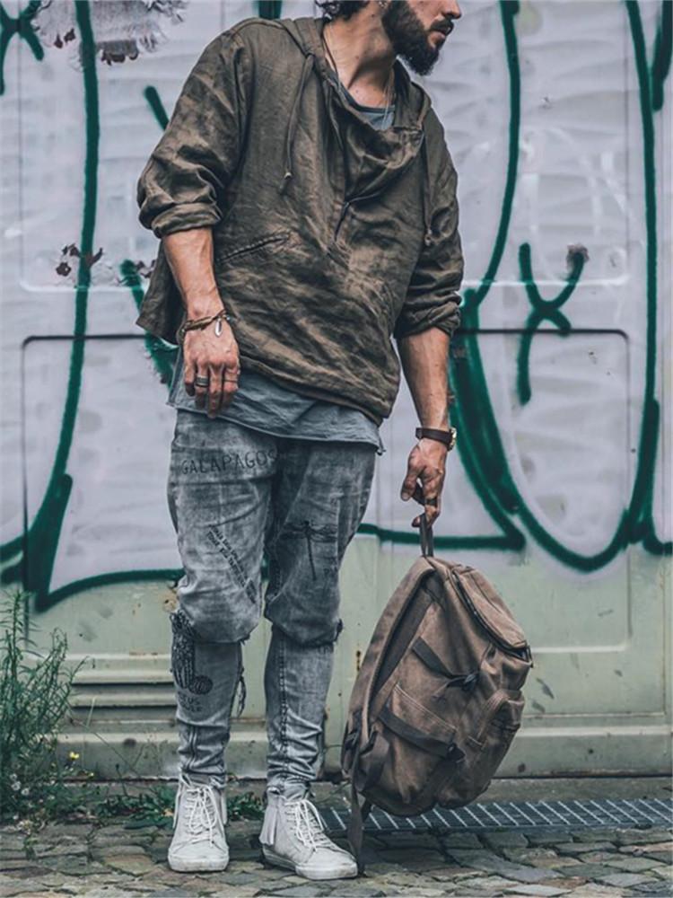 Men's Loose Old Hooded Sweater