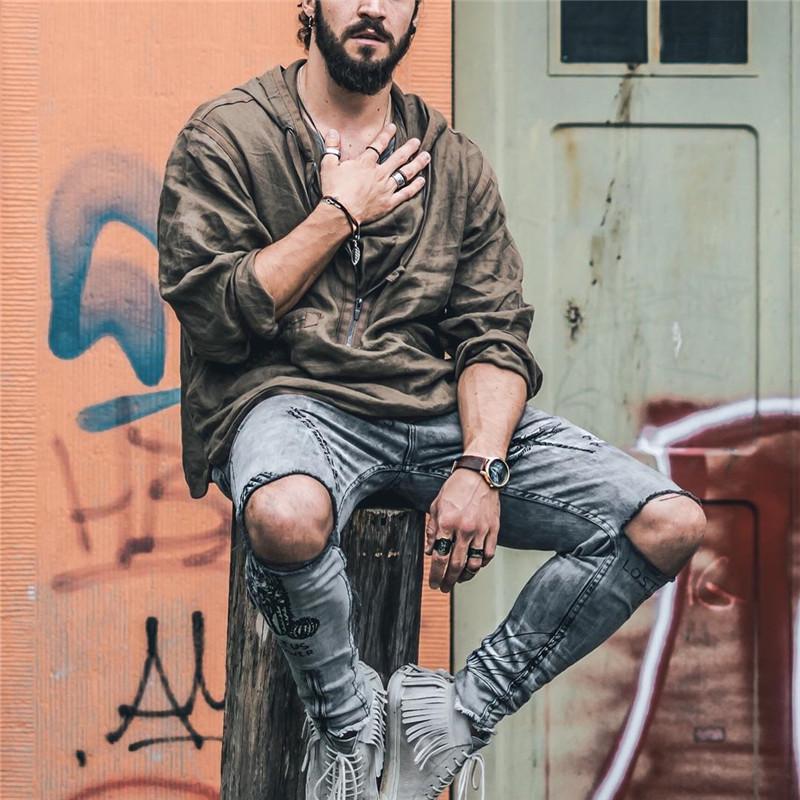 Men's Loose Old Hooded Sweater