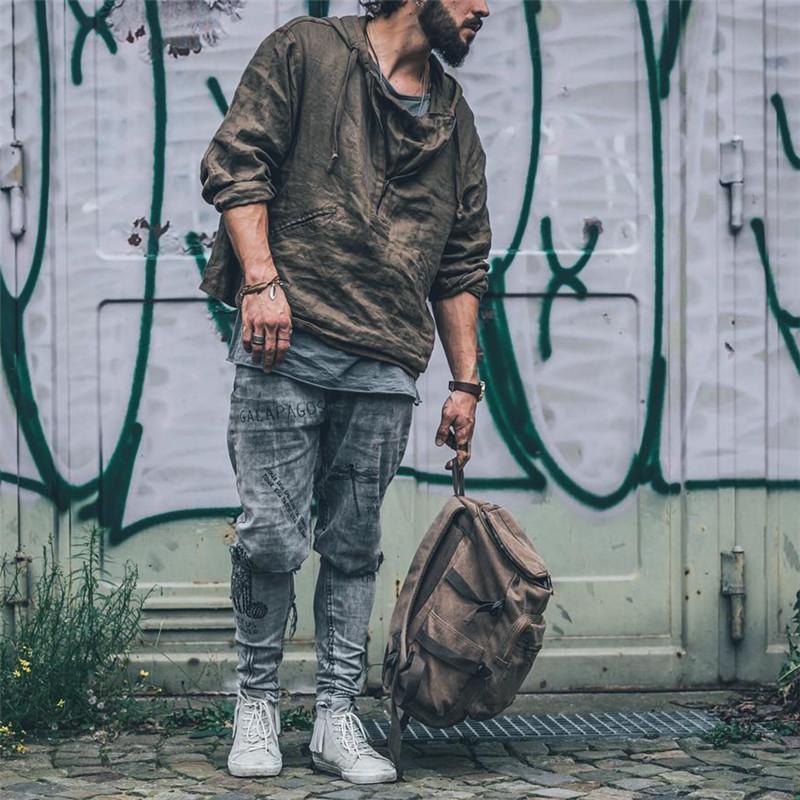 Men's Loose Old Hooded Sweater