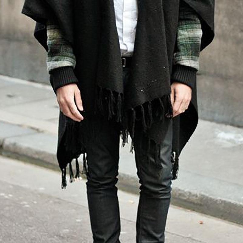 Men's Solid Color Tassel Shawl