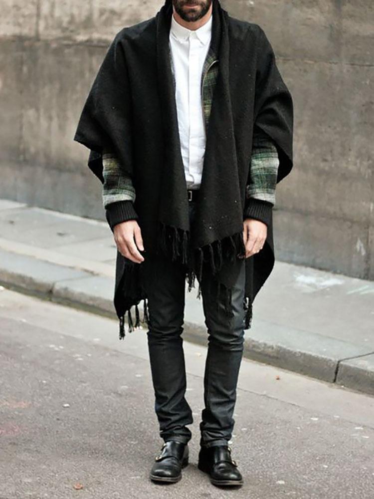 Men's Solid Color Tassel Shawl