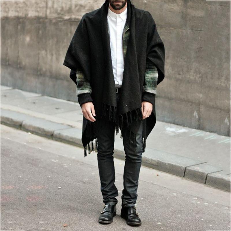 Men's Solid Color Tassel Shawl