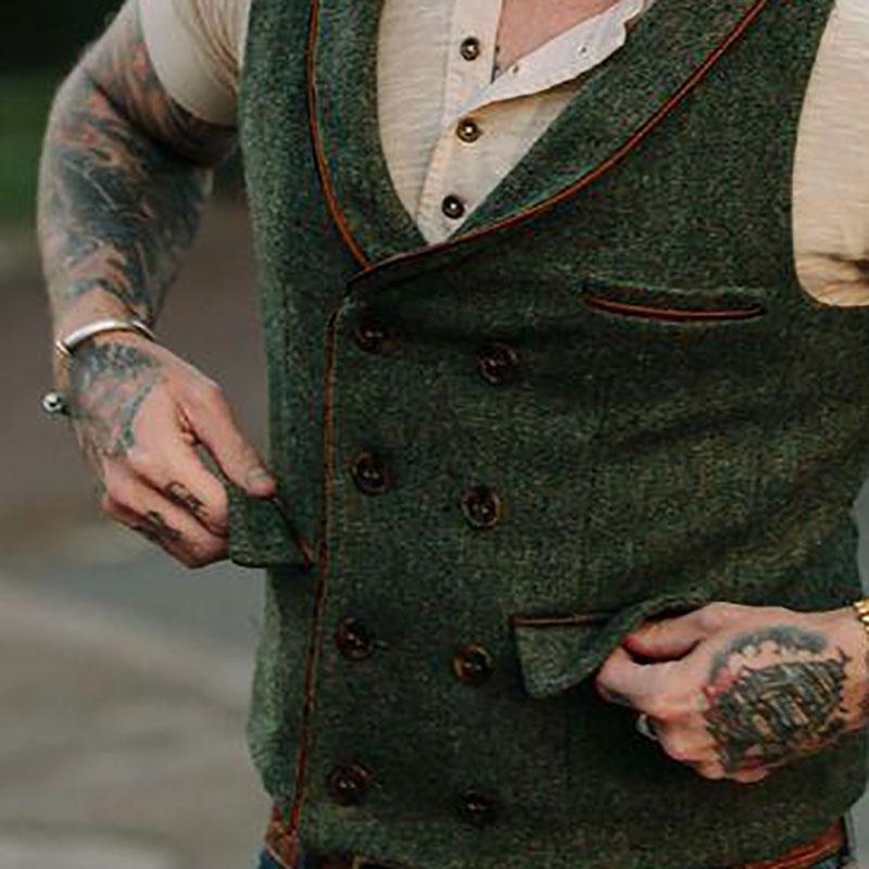 Simple Edging Contrast Double-Breasted Vest