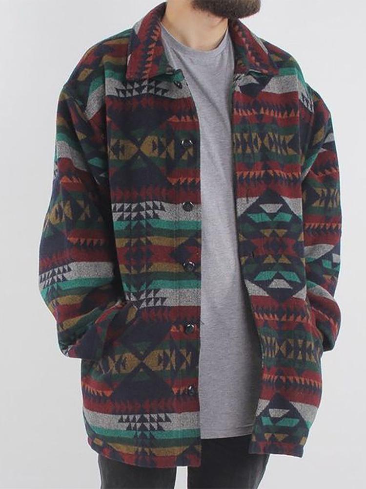 Design Printed Long-Sleeved Fold Collar Blouse