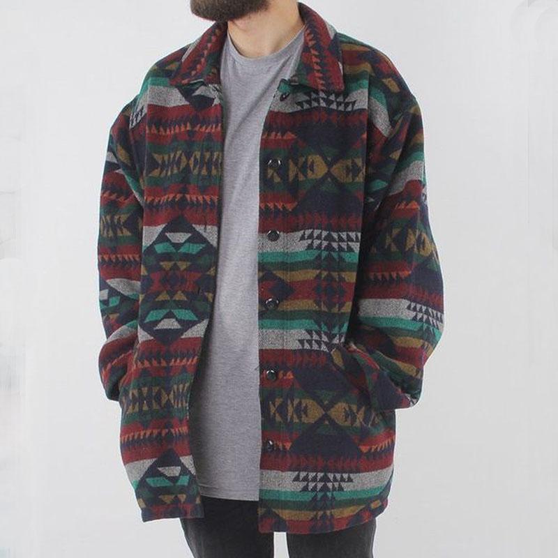 Design Printed Long-Sleeved Fold Collar Blouse