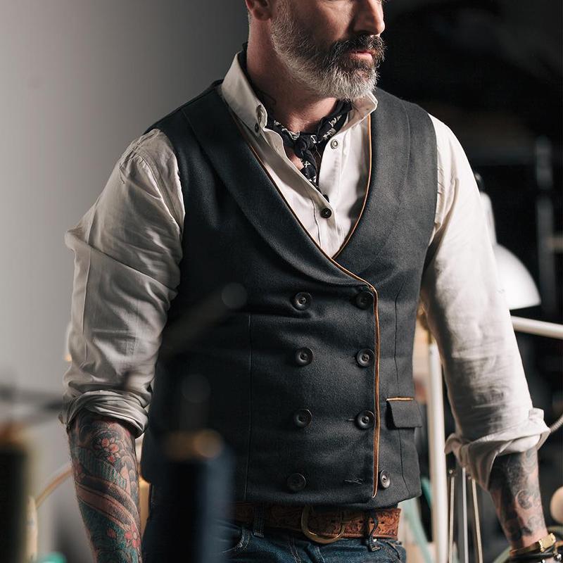 Men's Pure Color Lapel Double Buckle Vest