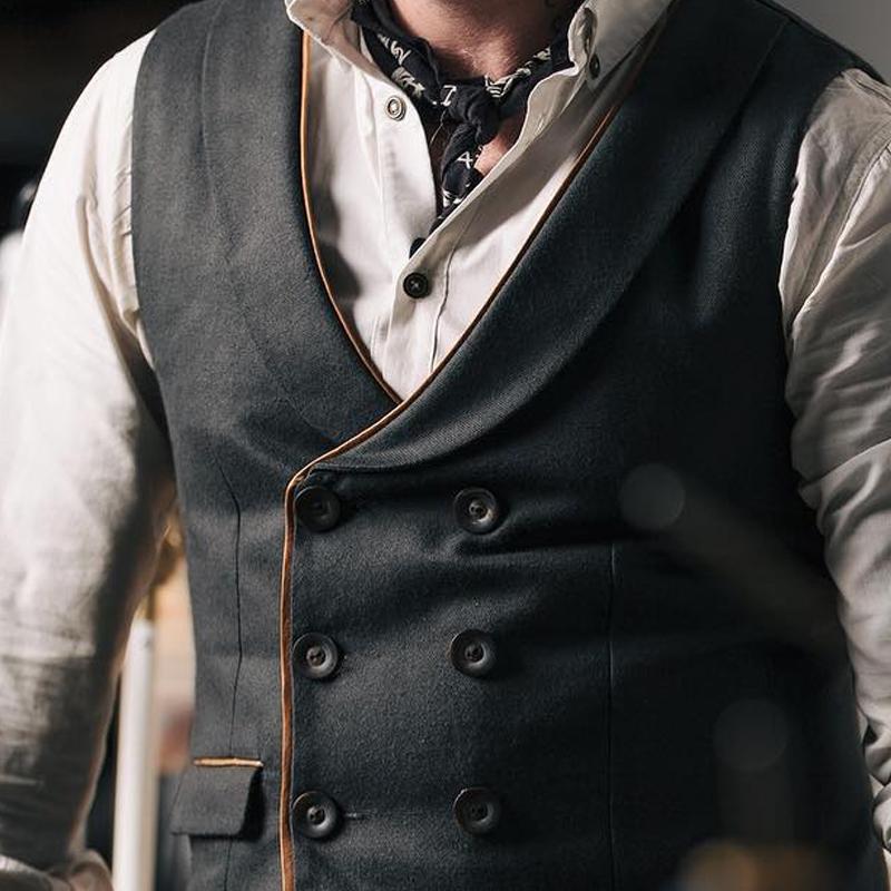 Men's Pure Color Lapel Double Buckle Vest