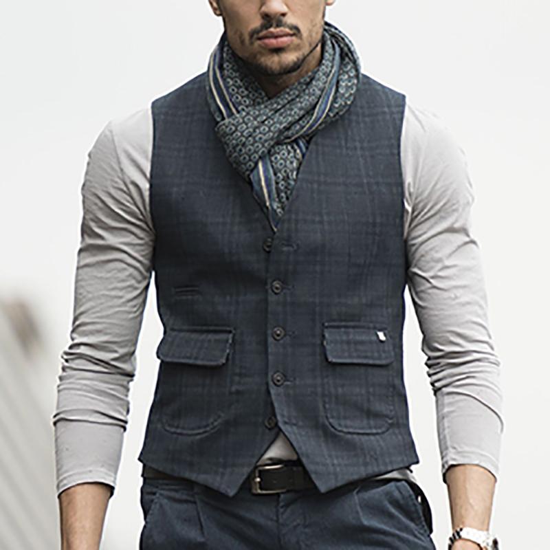 Commuting Plaid Single-Breasted Vest