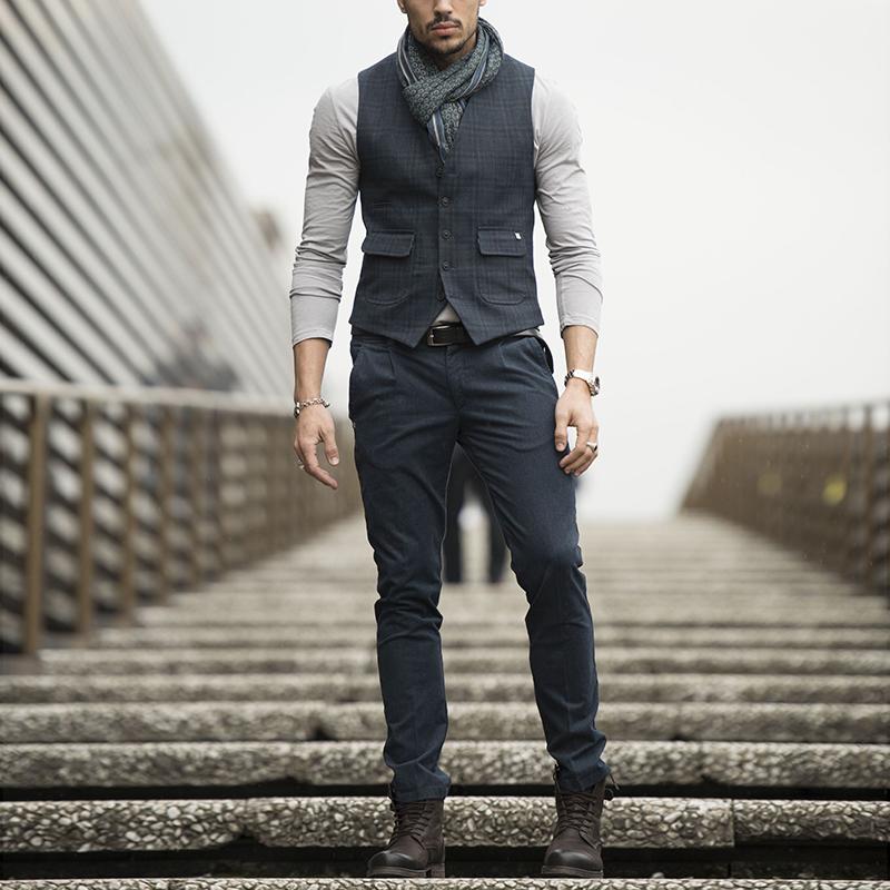 Commuting Plaid Single-Breasted Vest