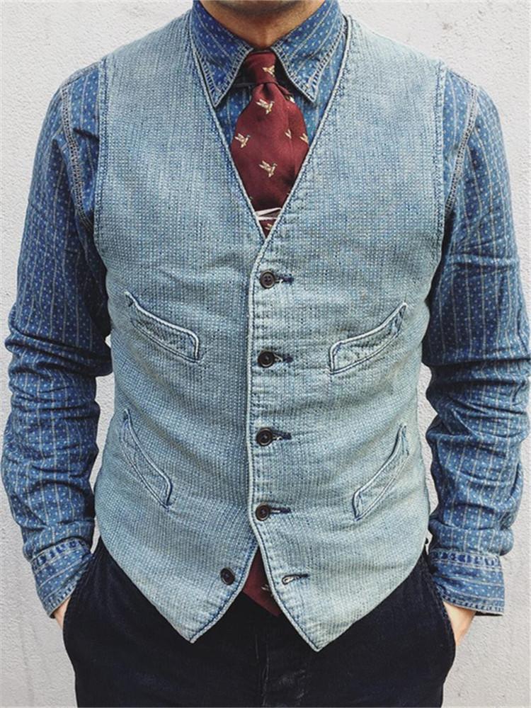 Men's Pocket Denim Vest
