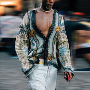 Bohemia Printed Deep V-Neck Shirt