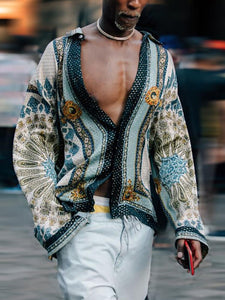 Bohemia Printed Deep V-Neck Shirt