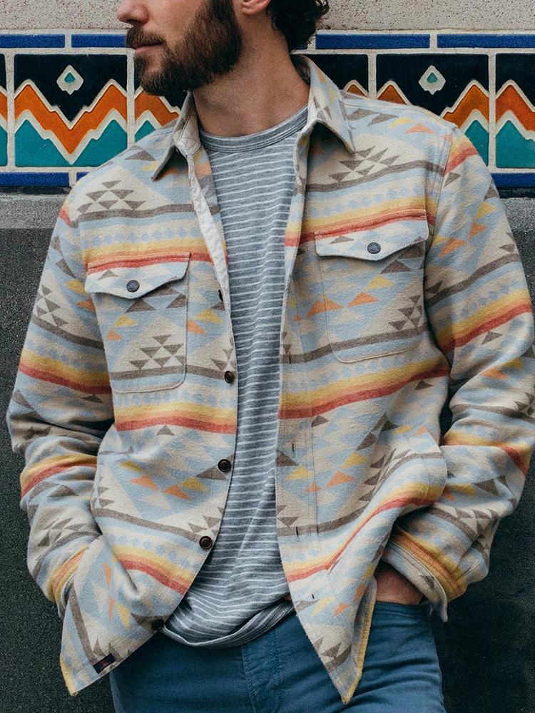 Fashion Printed Lapel Flap Pocket Shirt