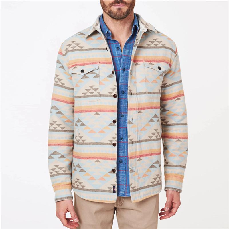 Fashion Printed Lapel Flap Pocket Shirt