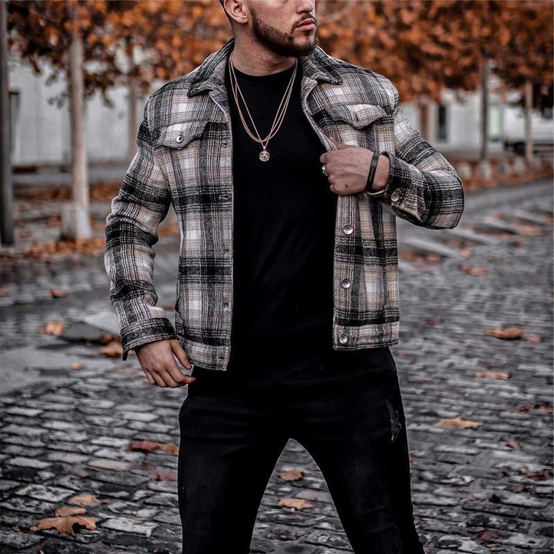 Men's Lapel Plaid Print Jacket