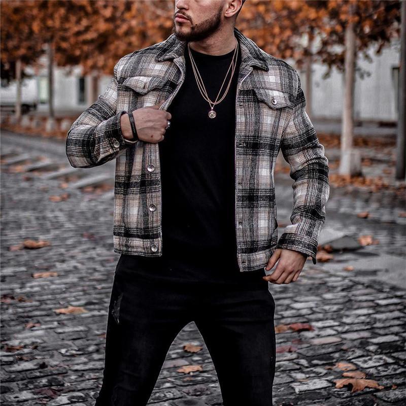 Men's Lapel Plaid Print Jacket