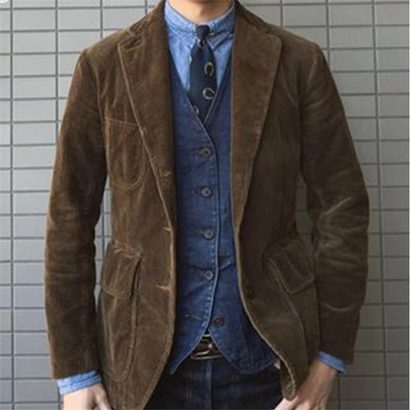 Men's Lapel Solid Color Corduroy Jacket