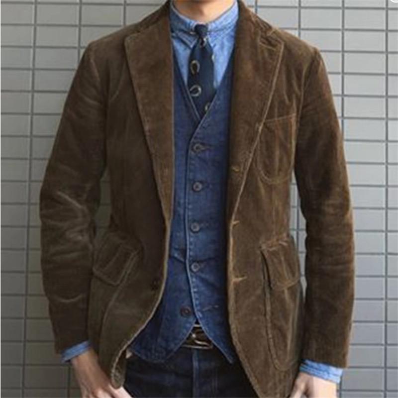 Men's Lapel Solid Color Corduroy Jacket