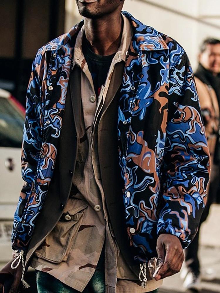 Fashion Long Sleeve Printed Lapel Jacket