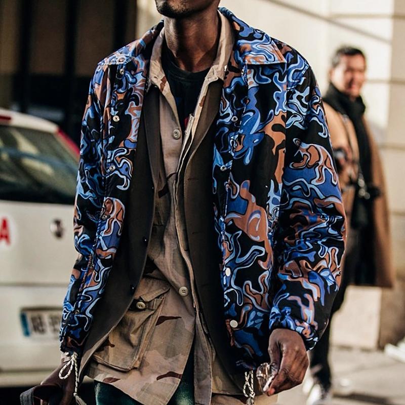 Fashion Long Sleeve Printed Lapel Jacket